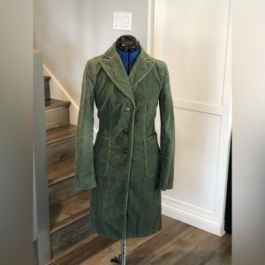 Vintage Calvin Klein Women's Walker Knee Length Coat in Green Corduroy